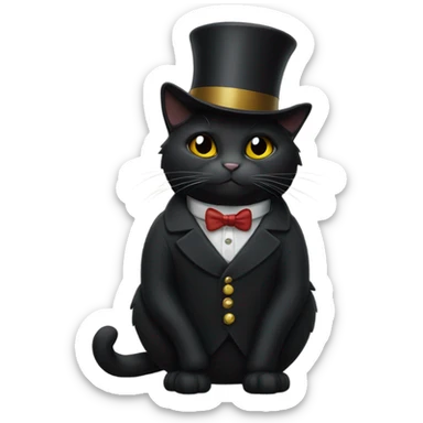 Black cat with a top hat and coat sticker