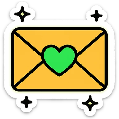 a letter sealed with a neon green heart, glowing effect sticker