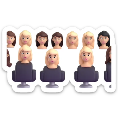 hair salon classroom with students practicing on mannequin heads sticker