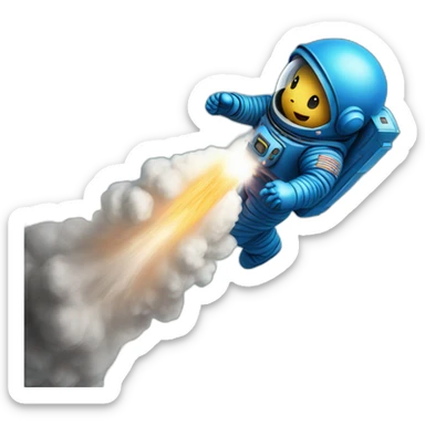blue spaceman body rocketing into space sticker