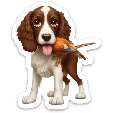 brown spaniel dog carrying a pheasant in its mouth sticker