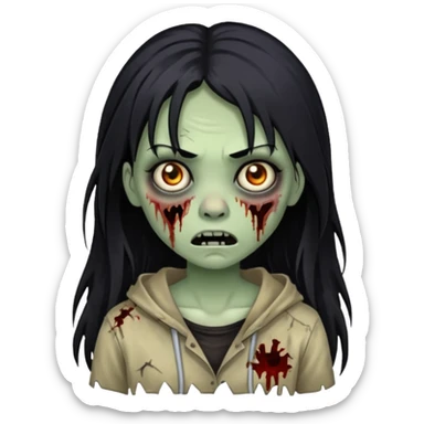girl zombie with black long hair and franja sticker