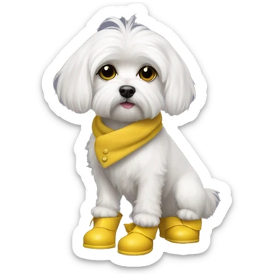 maltese dog with yellow boots for ra sticker