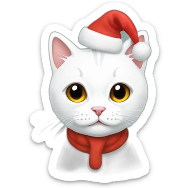 whitecat with christmas hat sticker