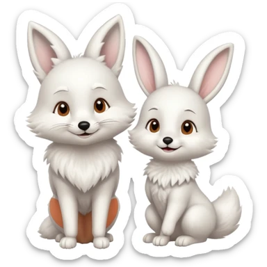 Happy white fox with bunny as friends sticker