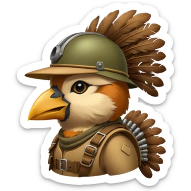 A bird bombadier, bandolier of grenades, side profile, forest critter sticker