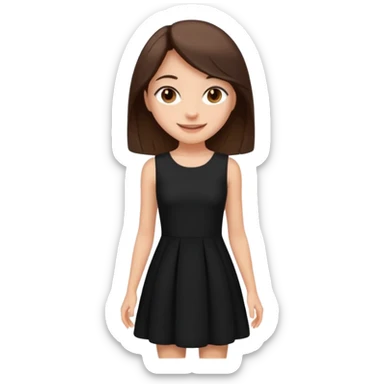 девушка в черном платье с коричневыми волосами средней длины, у нее карие глаза и красивая улыбка, она стройная sticker