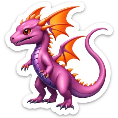 Cute Shiny mauve iridescent Guilmon-Salandit-Fakémon-hybrid-creature (full body)  sticker