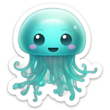 Happy light blue jellyfish with tentacles sticker