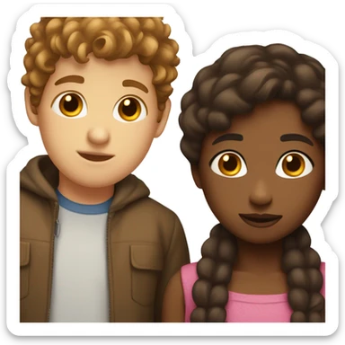 Girl with brown skin and brown hair kissing guy with brown hair and white skin sticker