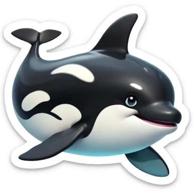 Cinematic Comical orca Portrait Emoji, Head tilted dramatically with an exaggeratedly shocked expression, featuring a sleek black-and-white body with wide, comically expressive eyes full of playful disbelief and animated flippers, Simplified yet hilariously expressive features, highly detailed, glowing with a slightly sassy oceanic glow, high shine, dramatic yet playful, stylized with an air of cheeky marine mischief, soft glowing outline, capturing the essence of a meme-worthy orca that looks ready to make waves with its hilariously dramatic antics! sticker