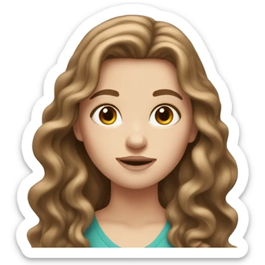 White girl with long brown wavy hair  sticker