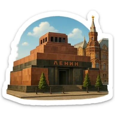 cinematic realistic emoji of Lenin's Tomb in Moscow, featuring majestic ornate architecture, lifelike detail, bright lighting, accurate colors sticker