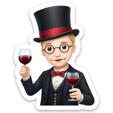 pseudo-intellectual man with monocle, top hat, holding glass of wine sticker