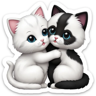 Two cute cats kissing. One of them is white, and another one is black sticker