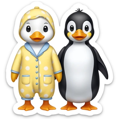 Yellow duck and penguin in pajamas sticker