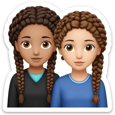 2 girl best friends. One is black with braids and brown eyes. One is white with curly brown hair with brown eyes.  sticker