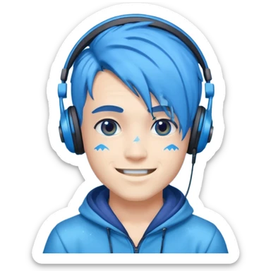 glitter blue gamer boy happy blue hair sticker