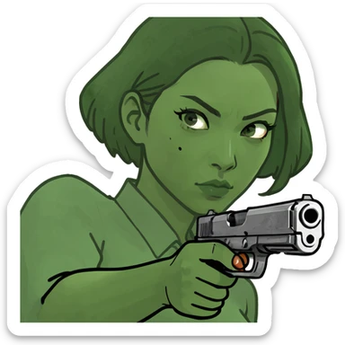 asian woman shooting gun sticker