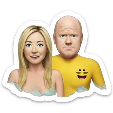 Victoria Coren-Mitchell and Phil Mitchell swimming in custard sticker