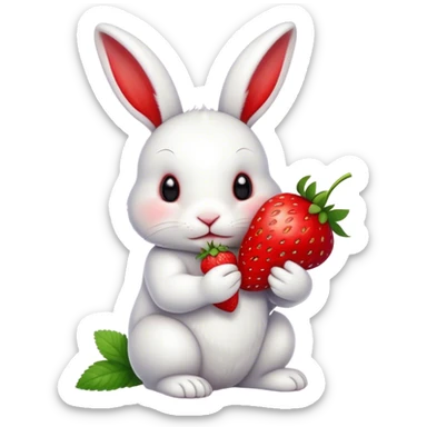 white bunny eating strawberry cute sticker