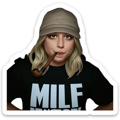 blonde in hat with pipe sticker