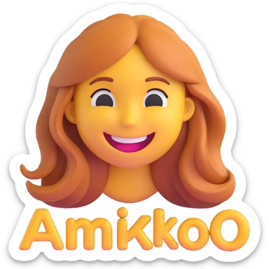 3D smiley emoji, girl style, long hair, smiling face, with the name 'Anikó' below in a cool, youthful, elegant font sticker