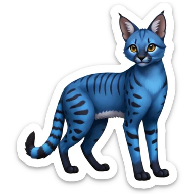Realistic wild real life dark neon-blue caracal-serval-civet-genet-hybrid-animal-Fakémon-fursona photo IRL outside (full body) sticker