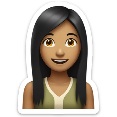 a girl with long black hair olive skinned happy expression straight hair   sticker