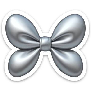 A cute bow emoji made of polished silver chrome, smooth rounded loops, glossy metallic surface, soft mirror reflections, subtle highlights, minimal and adorable proportions, iOS emoji style, centered composition, clean white background, soft studio lighting, no text, no outline, ultra high quality sticker