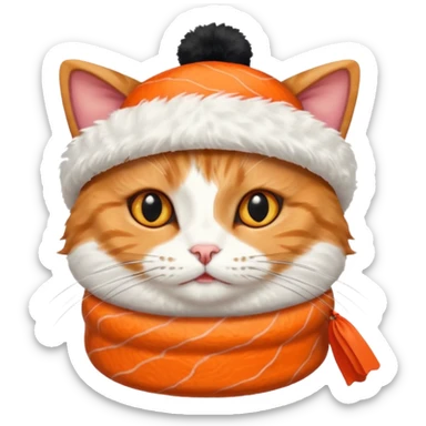 cat wearing a hat made out of sushi sticker