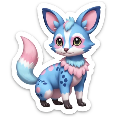 Rare realistic cute adorable epic aesthetic colorful Amaura-Sylveon-Civet-Genet-species-Fakemon-hybrid-creature, with markings, full body sticker