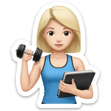 open notebook with workout plan and a dumbbell sticker