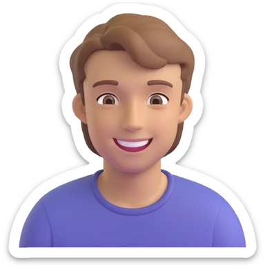 smiling young man with light brown hair, subtle 3D effect, neutral background, high resolution, no text sticker