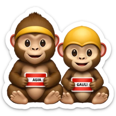gorilla and monkey with name tags sticker
