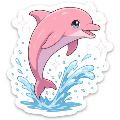 pink dolphin jumping, anime style, sparkles and water effects sticker