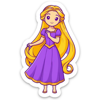 Disney Princess Rapunzel with extremely long golden blonde hair and purple dress sticker
