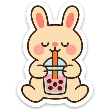 bubble tea bunny sipping boba with both paws, pastel-toon style sticker