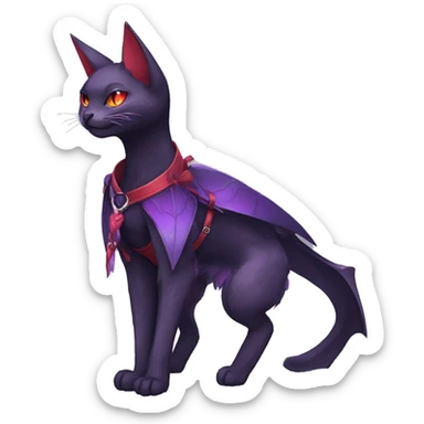 cool kawaii black purple red ethereal fantasy beautiful elegant nargacuga-bat-cat-Fakemon collar harness tie and leg spats full body sticker