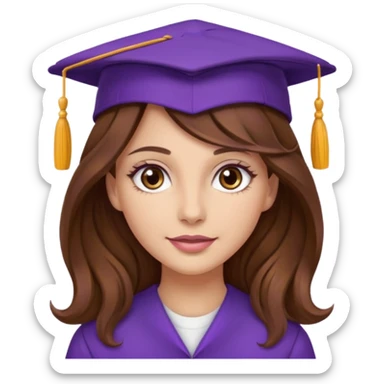 beautiful  woman normal skin with more wavy more long long brown hair and hazel eyes with purple school hat sticker