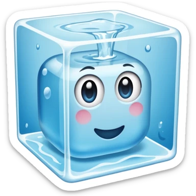 Quero que, com base nos emojis da apple, crie um emoji de um cubo de gelo derretendo, esse emoji não deve ter rosto nem nada, é apenas um cubo de gelo com uma pequena poça de água embaixo que derreteu do cubo sticker