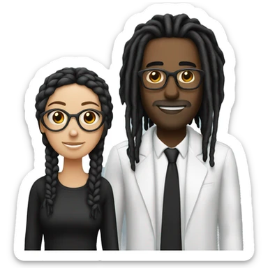 A couple  and the man is black with dreads and the women is white with black glasses and black hair sticker