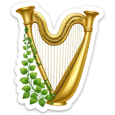 Magical golden harp wrapped in vines and leaves sticker