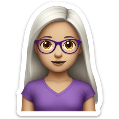 pale little girl in purple glasses and dark hair sticker