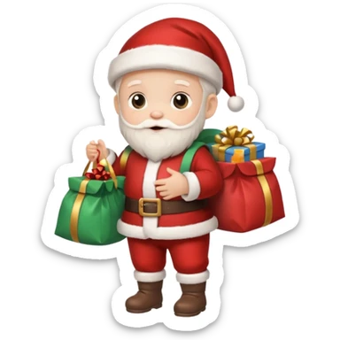baby Santa Claus is carrying a bag of presents  sticker