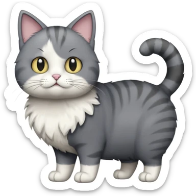 full body derpy looking large short hair dark grey and white cat sticker
