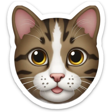 a one-eyed dark tabby cat with white face markings sticker