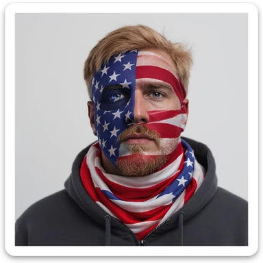 realistic upside down American flag, bold red, white, and blue colors, no cartoon style, no clouds, serious protest atmosphere, no text, plain background sticker