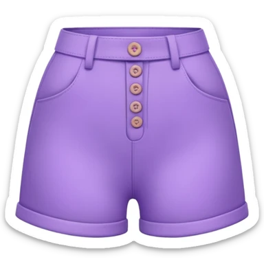 A 3D cartoon lavender-purple high-waist shorts with visible seams and buttons, soft shading, isolated plain background, Memoji-style. sticker