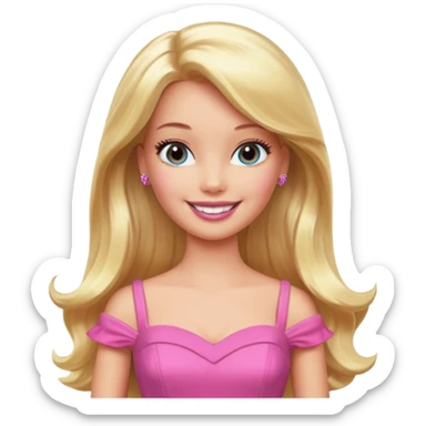 barbie, long blonde hair, pink dress sticker
